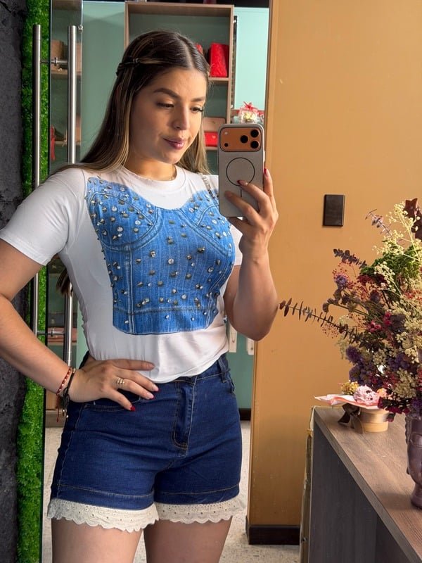 Camiseta con Corset Estampado