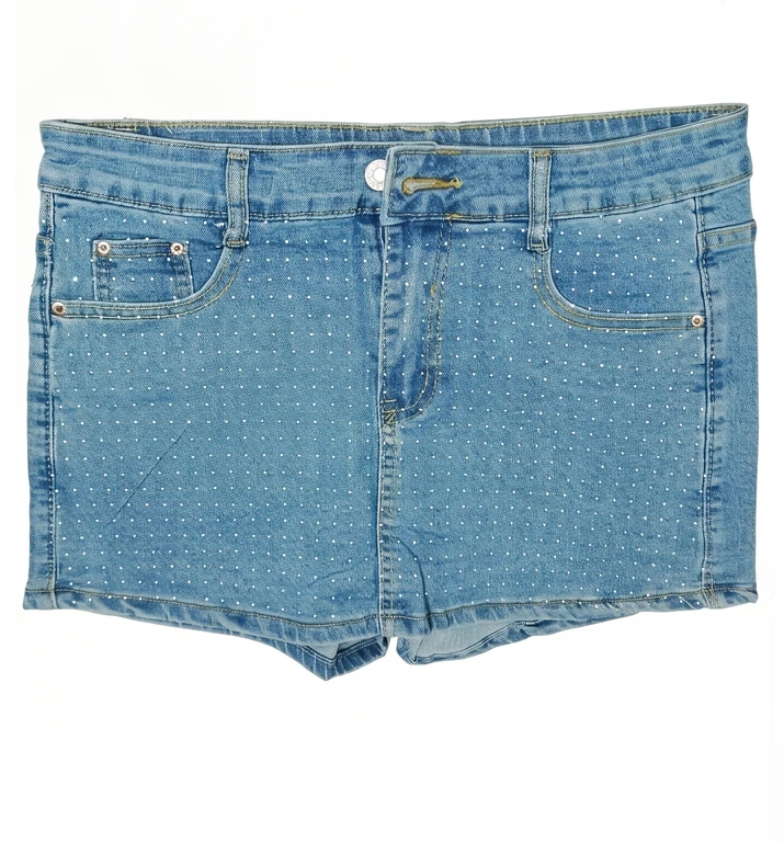 Falda Shorts Azul Claro Brillos Cuadrados