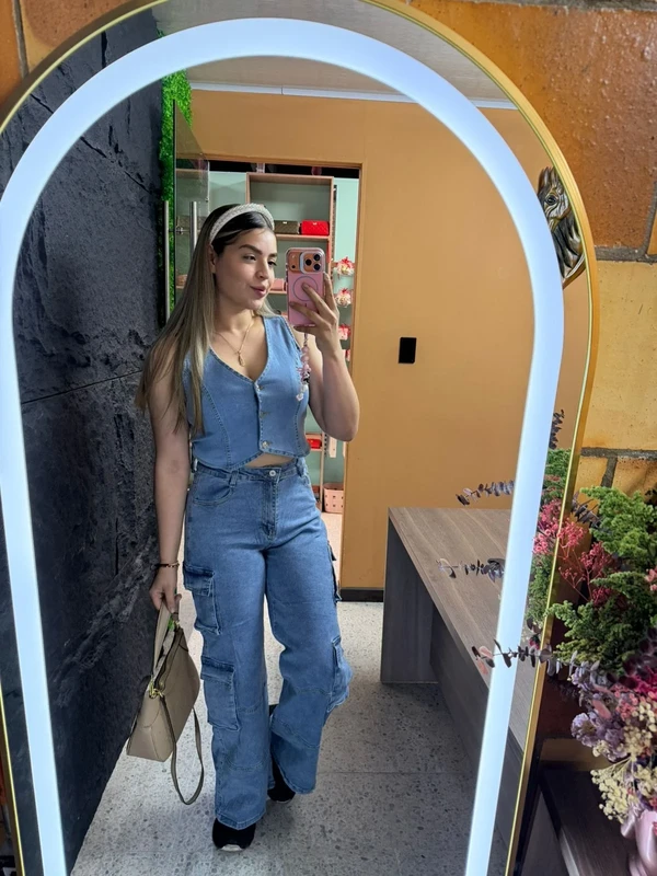 Pantalón Jean Cargo Azul Claro