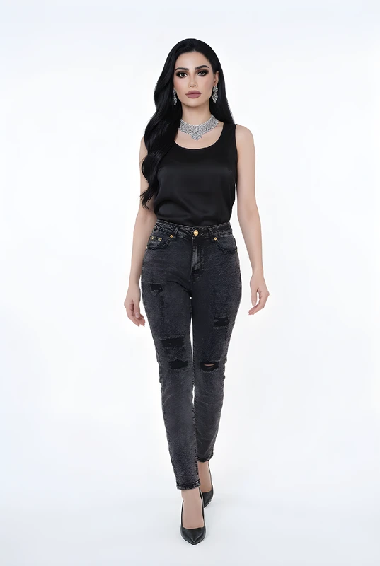 Pantalón Jean Negro Rasgado